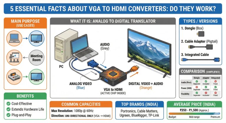 VGA to HDMI converter adapter with audio support for connecting old PC to new TV